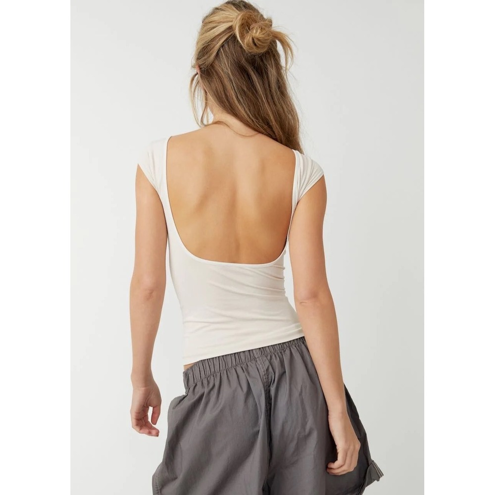 Free People Intimately Seamless Open Back Cap Sleeve Top Cream XS/S